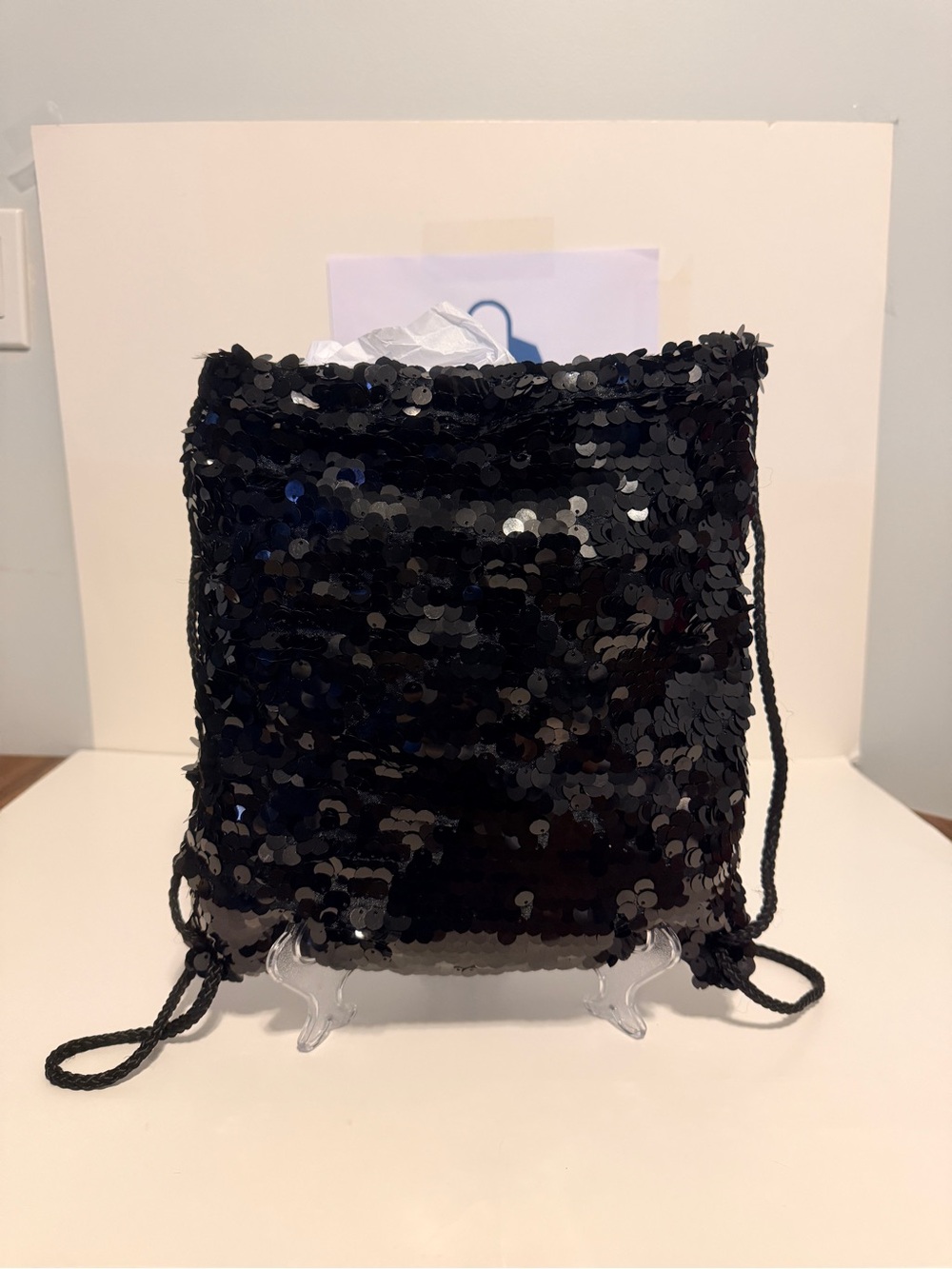 Black Sequined Drawstring Backpack